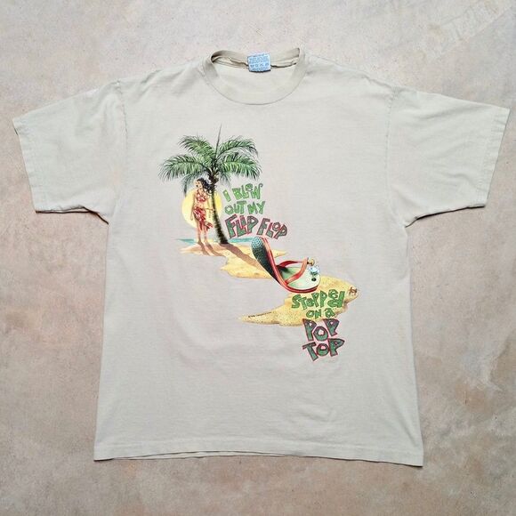 Vintage 1996 Jimmy Buffet Caribbean Soul Margaritaville Flip Flop Tshirt Size XL - Picture 1 of 9